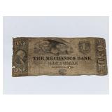 CIVIL WAR ERA CONFEDERATE $1 BANK NOTE - THE MECHANICS BANK AUGUSTA GEORGIA