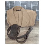 HIDE AND DRINK LEATHER SUNGLASSES CASE AND SUSPENDERS PLUS J. PETERMAN BRAND SIZE 48 JACKET
