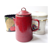 Paula Deen Collection Coffee Percolator, Fruit Themed Tin and Floral Canister