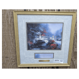 FRAMED AND MATTED THOMAS KINKADE ART PRINT, BROADWATER BRIDGE