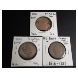 (3) CORONET HEAD LARGE CENT COINS