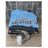 LARGE GROUP OF NOVELTY T-SHIRTS AND MILITARY BELTS