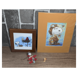 SNOOPY PICTURE, TRIVET, CEILING FAN CHAIN PULL, AND TIE PIN