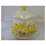 Vintage Arnels Mushroom Ceramic Soup Tureen with Ladle and Plate