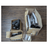 LATE MODEL HEMI CHALLENGER EXHAUST PARTS INCLUDING QTP EXHAUST CUTOUTS WITH MATCHING PIPE SECTIONS, BUGBOZ 2 INTO 4 EXHAUST TIPS, AND MORE