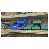 PLASTIC PARTS BINS AND HARDWARE CONTENTS PLUS DRAWSTRING POUCHES