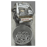 5 GALLON BUCKET FILLED WITH LARGE NUTS AND BOLTS PLUS PORTER-CABLE SHOP-VAC WITH FILTERS