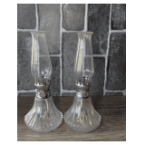 PAIR OF VINTAGE SMALL GLASS OIL LAMPS