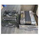 OLD HOHNER ACCORDION WITH CASE AND OLD UNDERWOOD TYPEWRITER WITH CASE