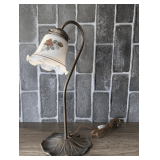 VINTAGE LOOK DESK LAMP WITH PAINTED GLASS SHADE
