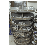 VINTAGE HARDWARE STORE CAROUSEL RETAIL DISPLAY STAND AND ALL PLUMBING PARTS INSIDE