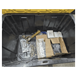 TUB AND CONTENTS INCLUDING LARGE NUTS AND BOLTS, LEVELS, TOGGLE BOLTS, AND MORE