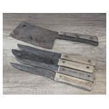 VINTAGE OLD HICKORY KNIVES AND MEAT CHOPPER