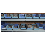 PLASTIC PARTS BINS AND CONTENTS ON TWO SHELVES MARKED 2024 INCLUDING CONSTRUCTION SCREWS AND NAILS