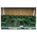 GREEN PLASTIC PARTS BINS AND ALL HARDWARE INSIDE