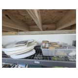 TUB OF HARDWARE PLUS THREE CAROUSEL CABINET SHELVES