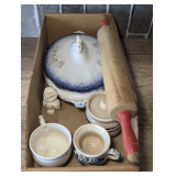 VINTAGE AND OLDER POTTERY, STONEWARE, PORCELAIN, AND ROLLING PIN