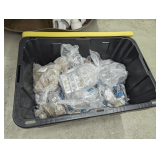 TUB FILLED WITH ADJUSTABLE FLOOR GUIDES, SPRING DOOR STOPS, AND MORE