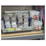 LARGE PLASTIC PARTS BIN AND ALL HARDWARE INSIDE PLUS HARDWARE TUBS DIRECTLY TO THE RIGHT AT END OF SHELF