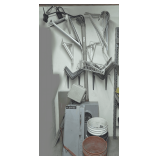 ALL ITEMS IN BACK WALL AREA MARKED OFF AS 2151 INCLUDING POWER METER SUPPLY BOX, GE300 LINE CONTROL STARTER BOX, SHELF BRACKETS, GROUND STAPLES, AND MORE