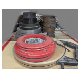 THREE STEEL FISH TAPES, COILS OF WIRE, AND STRAPS