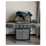 PROPANE GRILL WITH SIDE BURNERS - BLACK/CHROME - 2 GRILL COVERS & MORE 51" LONG X 46" TALL X 20" DEEP