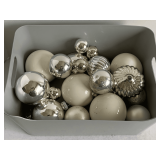 CRATE OF SILVER/WHITE CHRISTMAS ORNAMENTS (CRATE NOT INCLUDED)