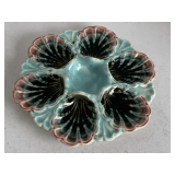 RARE ANTIQUE FRENCH MAJOLICA OYSTER DISH 9" ROUND
