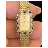 VINTAGE JULES JURGENSEN PETITE LADIES WATCH WITH GENUINE DIAMONDS & SAPPHIRES AROUND FACE