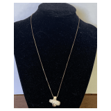 VINTAGE SILVER CHAIN WITH STERLING SILVER PENDANT WITH CZ 16"