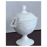VINTAGE WESTFIELD WHITE MILK GLASS COVERED CANDY DISH 7" TALL X 4 1/2" ROUND