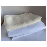 3 LARGE TABLECLOTHS - 2 WHITE, 1 YELLOW