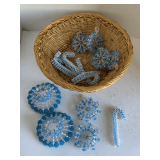 BASKET FULL OF TURQUOISE & CLEAR HANDMADE CHRISTMAS ORNAMENTS