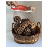 WOVEN BASKET FULL OF APPLE CINNAMON SCENTED PINECONES