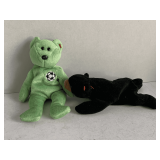 2 TY BEANIE BABIES - 1993 "BLACKIE" NO HANG TAG & 1999 "KICKS" NO HANG TAG