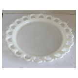 VINTAGE LARGE ANCHOR HOCKING WHITE MILK GLASS LACE EDGE 13" ROUND PLATTER