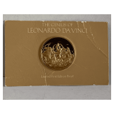 1974 LIMITED FIRST EDITION PROOF MEDAL THE GENIUS OF LEONARDO DA VINCI 24K GOLD ELECTROPLATE ON STERLING (31.1 GRAMS)