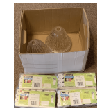 BOX W/ 5 LARGE GLASS LIGHT GLOBES & 4 PACKS OF NEW WONDER HANGERS