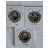 THREE 1987 PROOF COLORIZED WASHINGTON STATE QUARTERS