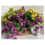 WOVEN BASKET FULL OF REAL LOOKING ARTIFICIAL FLOWERS