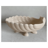 VINTAGE CAMBRIDGE PINK MILK GLASS FOOTED SHELL DISH 8" LONG X 3 3/4" TALL