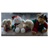 4 STUFFED ANIMALS - MUSICAL STUFFED REINDEER, 2 STUFFED COCKER SPANIEL & STUFFED SNOWMAN