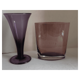 AMETHYST HAND BLOWN ART DECO VASE 8" TALL & AMETHYST GLASS VASE 6 3/4" TALL
