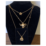 3 VINTAGE GOLD TONE CHAINS WITH PENDANTS