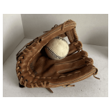 VINTAGE WILSON SOFTBALL LEATHER BALL GLOVE & BALL