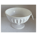VINTAGE WHITE MILK GLASS PEDESTAL CANDY DISH 4" TALL X 6 1/4" ROUND