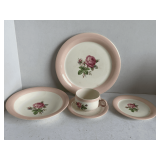 VINTAGE HOMER LAUGHLIN EGGSHELL SWING MOSS ROSE 5 PLACE SETTING