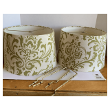 2 DECORATIVE LAMP SHADES 12" ROUND X 11" TALL W/ HARPS