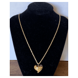 14K GOLD CHAIN 21" LONG (APPROX 8.21 GRAMS) WITH GLASS PUFF HEART FULL GOLD FLAKES (APPROX 4.21 GRAMS)