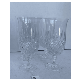 SET OF 4 HURRICANE LEAD CRYSTAL WATER GOBLETS (SOME FLEA BITES ON ONE RIM) 7 3/4" TALL
